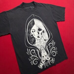 Vintage Y2K Fatal Clothing Mens T-Shirt Black Tattoo Skull Graphic Streetwear M